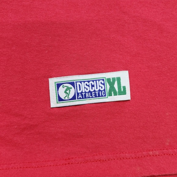 Discus Athletic Shirt Mens XL Red Pocket Logo Tee Cotton Jersey Knit Crew Neck - Picture 2 of 9